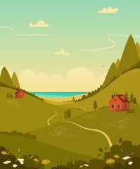 summer landscape Wild nature. vector illustration in a flat style.