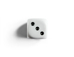 Number 3 on clean dice. Top view. White background.