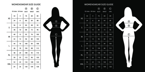 Size chart for women. Measurements for clothing. Women's EU sizes and UK sizes chart in sm.