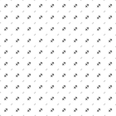 Square seamless background pattern from black zodiac sagittarius symbols are different sizes and opacity. The pattern is evenly filled. Vector illustration on white background