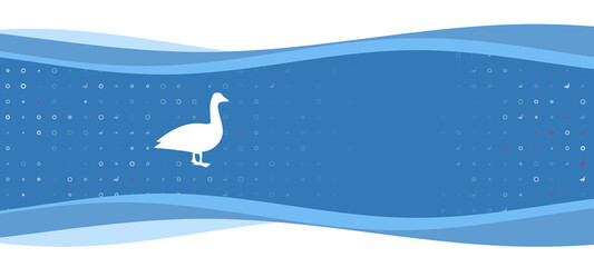Blue wavy banner with a white goose symbol on the left. On the background there are small white shapes, some are highlighted in red. There is an empty space for text on the right side