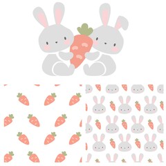 Hand Drawn Rabbit with a carrot vector Cute Bunny illustration. Print for children