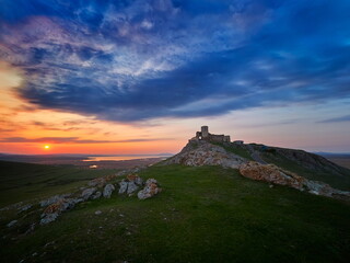 Enisala fortress at sunset, Dobrogea, Romania