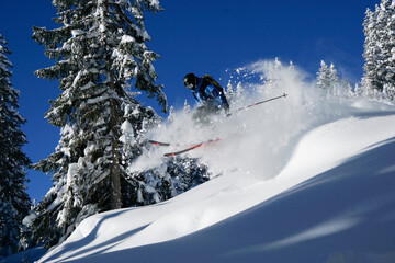 skiing in the mountains