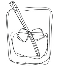 Vector illustration of glass with cocktail and ice cubes in one line endless style. The element is isolated on a white background. Can be applied as a sticker, icon, logo.