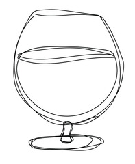 Vector illustration of glass with cocktail in one line endless style. The element is isolated on a white background. Can be applied as a sticker, icon, logo.