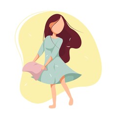 Pillow fight in pajamas. Pajama party. Time at home during quarantine. Vector illustration on isolated background.