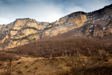 Naklejka na ściany i meble Sheer cliffs in the North Caucasus, Kabardino-Balkaria, Russia.