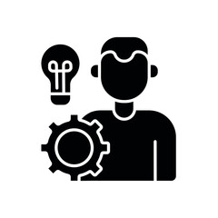 Student knowledge concept glyph icon. Education. Creative. Idea concept with light bulb and gear. Vector isolated illustration.