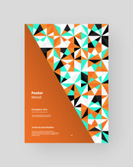 Abstract Placard, Poster, Flyer, Banner Design. Colorful geometric illustration on vertical A4 format. Flat shapes ornament. Decorative backdrop. Eps10