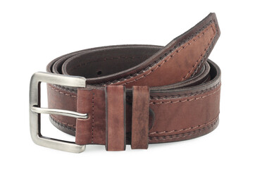 Belt leather, belt, brown, isolated on white background