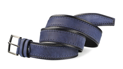 Leather belt, blue belt, isolated on white background