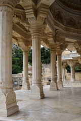 Columns and arches in one of the temples in Gatore Ki Chhatriyan. Jaipur, India.