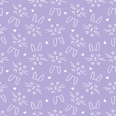 cute vector seamless pattern with hand-drawn bunnies and hearts. it can be used as wallpaper, poster, print for clothing, fabrics, textiles, notebooks, packaging paper, scrapbooking. doodle, sketch