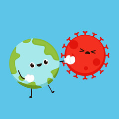 Earth and bacteria character design. planet vector. Covid-19 vector.