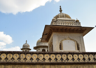 Architectural detail of one of the temples in Gatore Ki Chhatriyan. Jaipur, India.