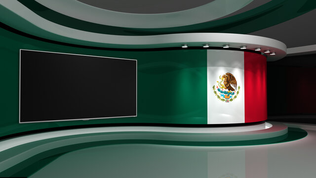 Mexico flag . Mexico flag background. TV studio. News studio. The perfect backdrop for any green screen or chroma key video or photo production. 3d render. 3d