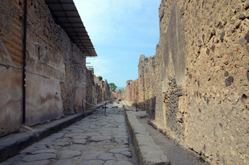 Ruins of Ancient Roman city of Pompeii Italy, was destroyed and buried with ash after Vesuvius...