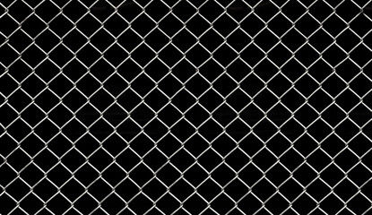 Grid pattern of chain link mesh fence on black background
