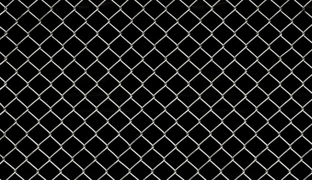Grid pattern of chain link mesh fence on black background