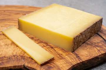 Cheese collection, French cheese comte made from cow milk in region Franche-Comte in France