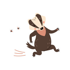 Badger on a white background. Forest animal. Vector illustration of Brock mammal species