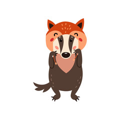 Badger on a white background. Forest animal. Vector illustration of Brock mammal species