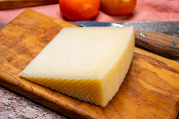 Cheese collection, piece of hard Spanish manchego curado cheeses