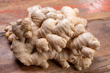 Fresh organic ginger roots, healthy food ingredient