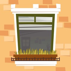 flat style vector illustration. view from the window. work office or room at home.