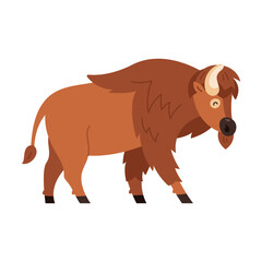 Bison icon. Vector illustration of american bison, standing in profile, in trendy flat style. Isolated on white