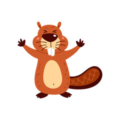 Funny cartoon beaver on a white background. Vector illustration