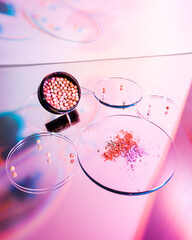 Cosmetic on abstraction background with colored glare