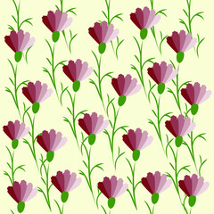 Light seamless pattern with brown flowers and green leaves