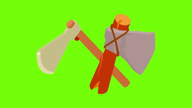 Stone axe icon animation cartoon best object on green screen background