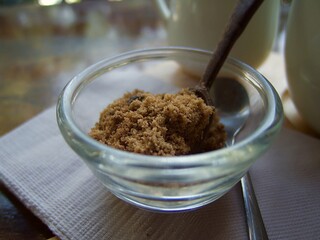 Brown sugar in a glass bowl