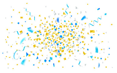 Blue and Yellow foil confetti and ribbons explosion