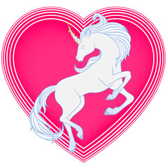 Fototapeta na wymiar Fairytale unicorn vector design, cute magical creature, childish style unicorn with heart background