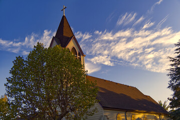 Church beneath Wispy Clouds in Central California