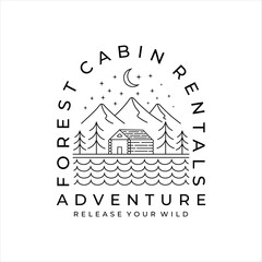 cabin or cottage line art logo vector illustration template icon design