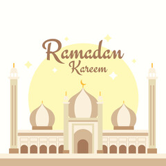 Ramadan Kareem poster, mosque flat illustration vector banner