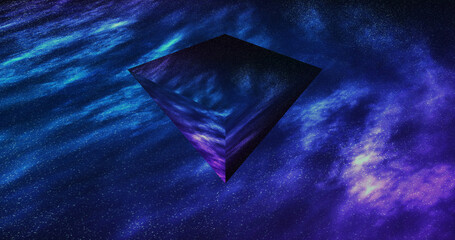 Render with a space bright background with an inverted pyramid