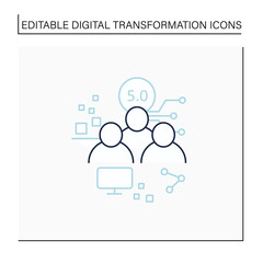 Society 5.0 line icon.Human-centered association.Super-smart society. Sustainable, inclusive system, powered by technologies.Digital transformation concept.Isolated vector illustration.Editable stroke