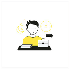 Workaholic flat icon.Last leave office. Works until nightfall. Man at laptop. Hard working.Overworking concept.Vector illustration