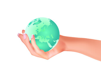 Hand hold world globe. vector