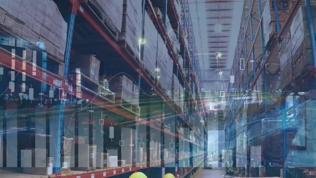 Animation of data processing over warehouse shipping centre