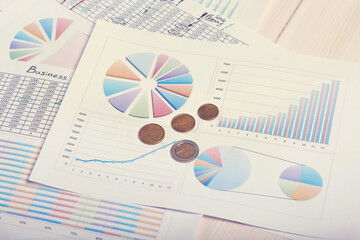 Concept -  toned background picture about work in the office. Business documents close up. Market...