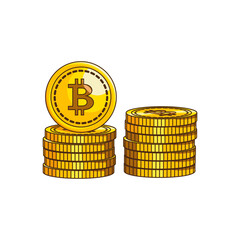 Bitcoin coin, a stack of coins. The concept of investing in cryptocurrency. Color vector illustration with flat outline.