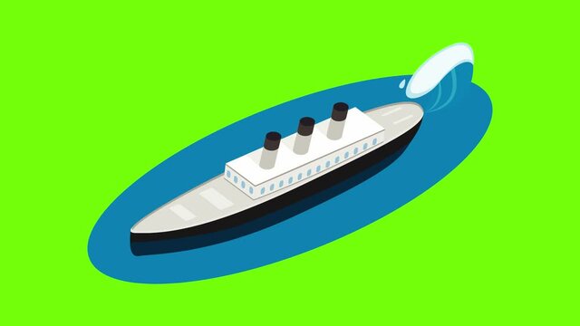 Steamship icon animation cartoon best object on green screen background