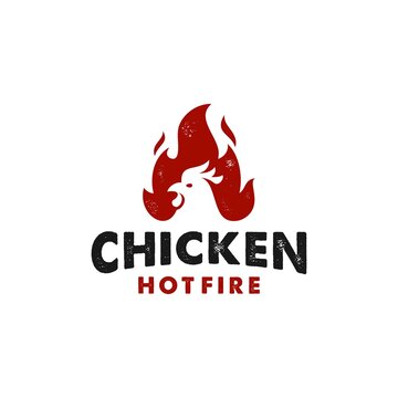 fire chicken logo, hen flame hot symbol vector icon illustration, modern hipster rustic logo , fast food restaurant app icon